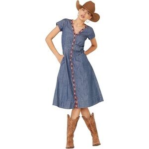 NWT Stetson Embroidered Western Denim Short Sleeve Dress